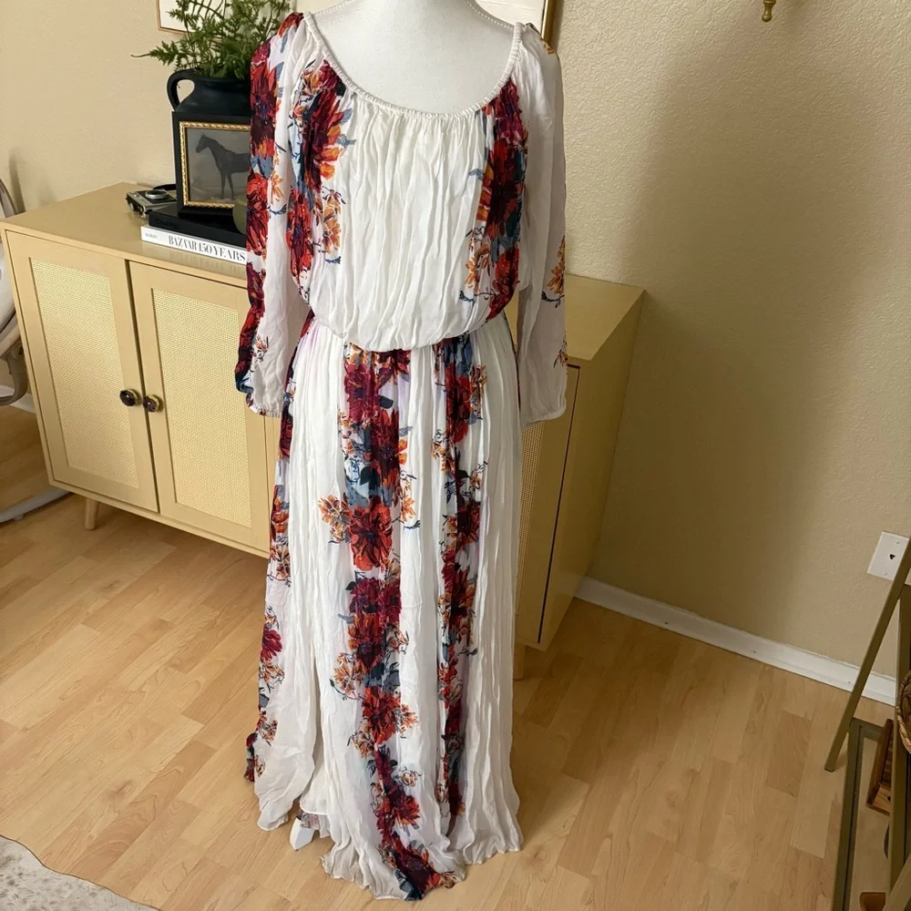 FREE PEOPLE Floral Bardot Printed Maxi Dress Boho Size S - Picture 4 of 11